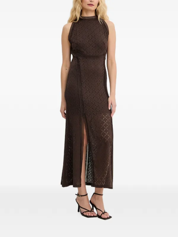 guess brown dress USA lace-trim open-back Midi | Size:Small (2-6 US)