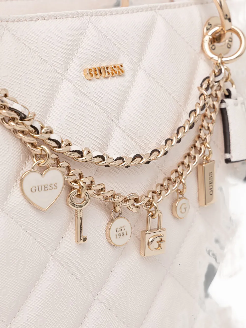 GUESS USA Libby gewatteerde shopper met bedel Beige