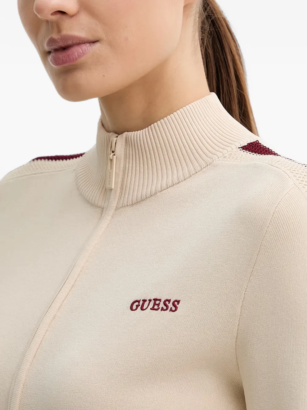 GUESS USA Vest met geborduurd logo en streep Beige