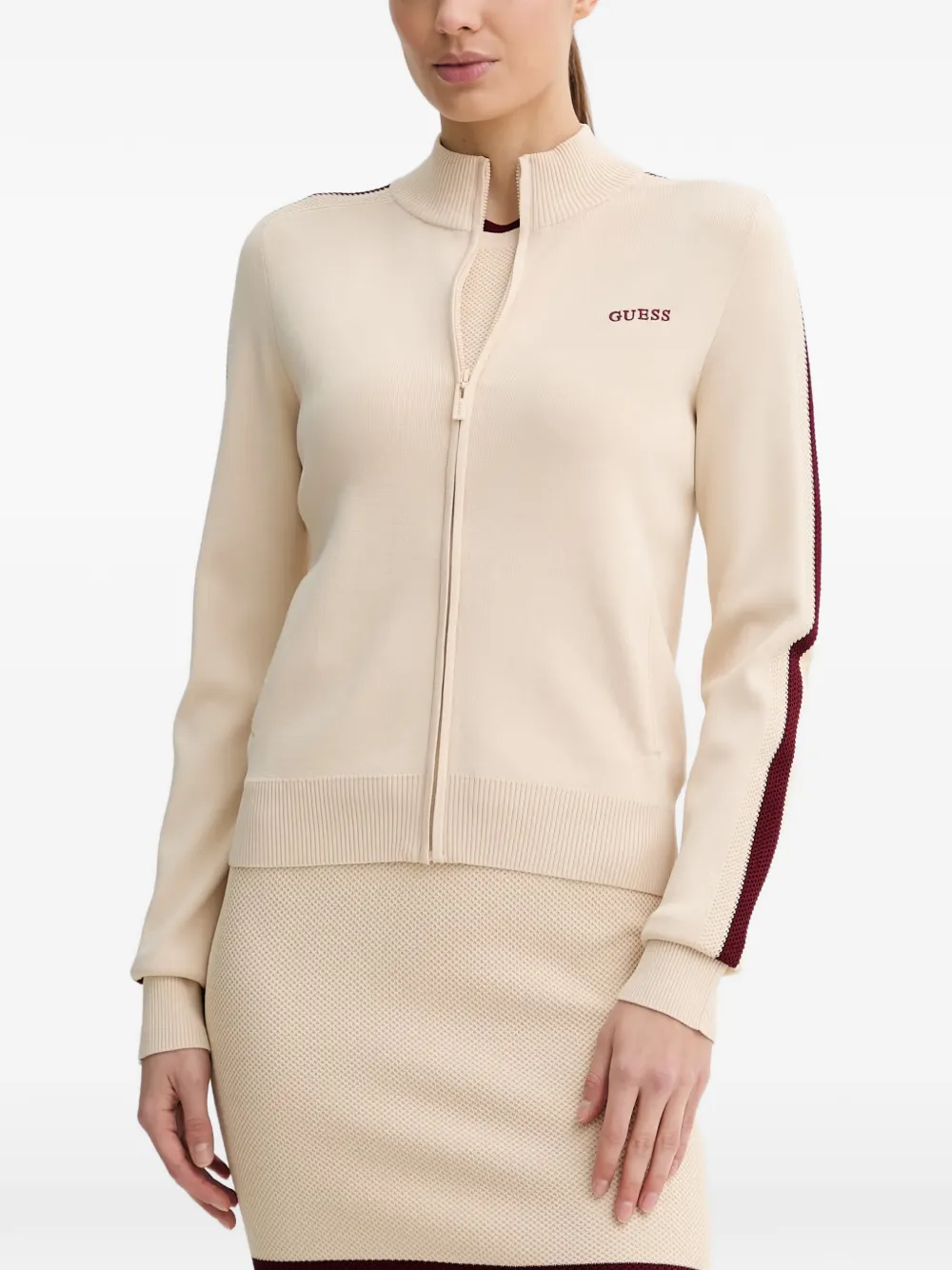 GUESS USA logo-embroidered stripe-detail cardigan - Neutrals