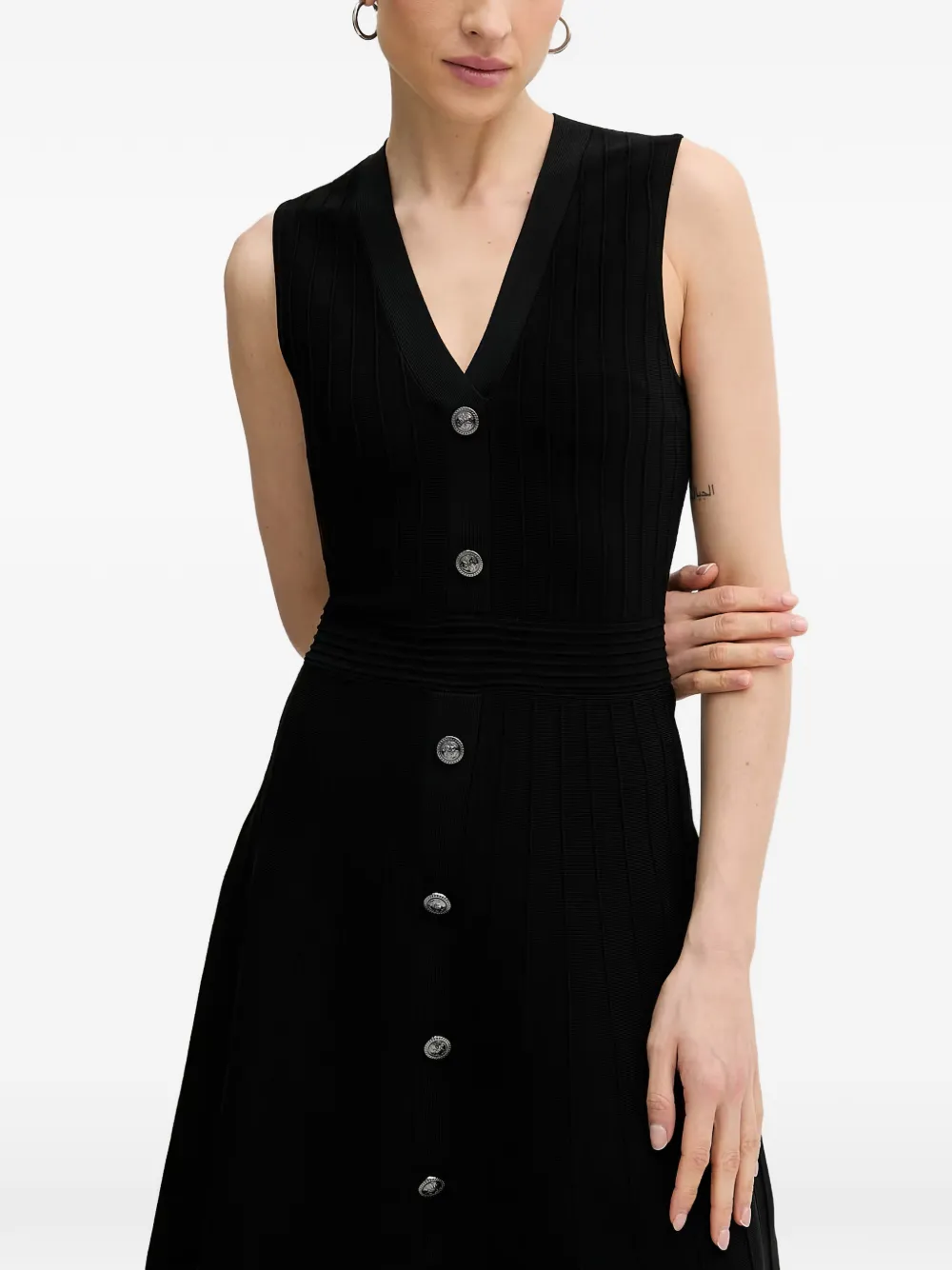 GUESS USA Ribgebreide button-down mini-jurk Zwart