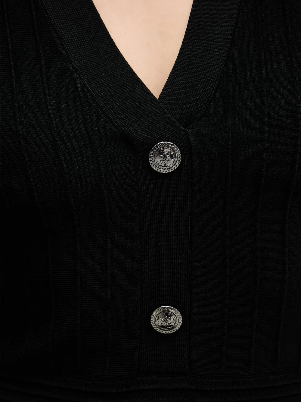 GUESS USA Ribgebreide button-down mini-jurk Zwart