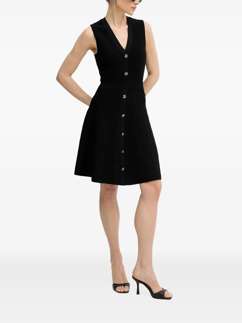 GUESS USA Ribgebreide button-down mini-jurk Zwart