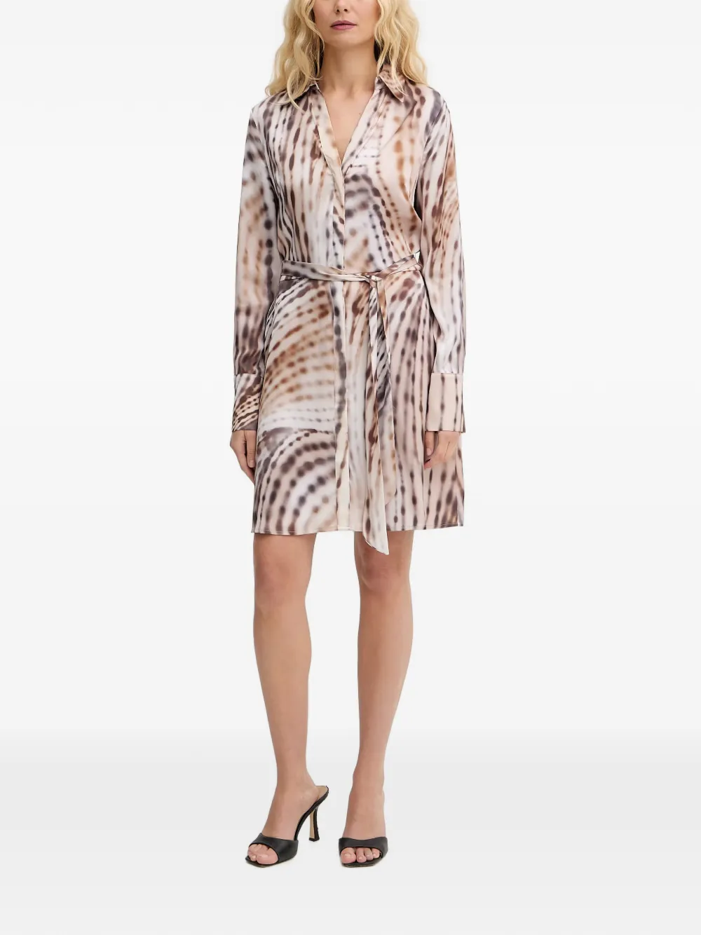 GUESS USA abstract-print belted mini shirt dress - Neutrals
