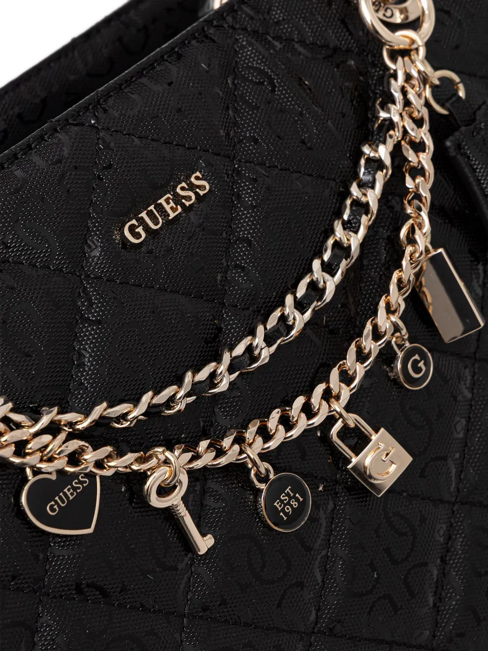 GUESS USA Libby gewatteerde shopper met bedel Zwart