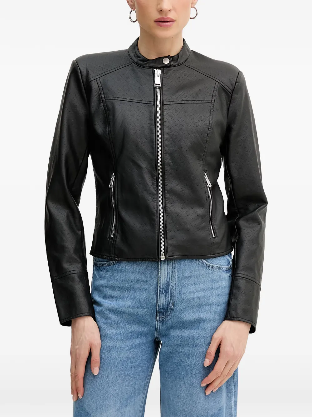 GUESS USA monogram-embossed zip-up jacket - Black