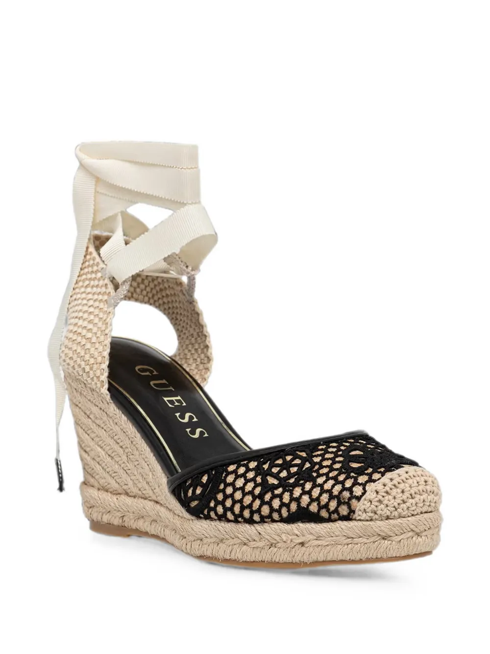 GUESS USA Cheyin lace-panelled wedge espadrilles Beige