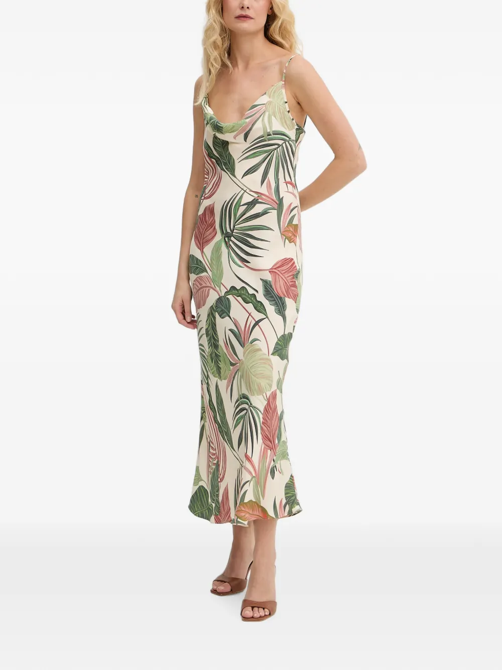 GUESS USA Midi-jurk met bladerprint en col Beige