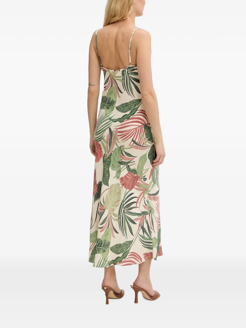 GUESS USA Midi-jurk met bladerprint en col Beige