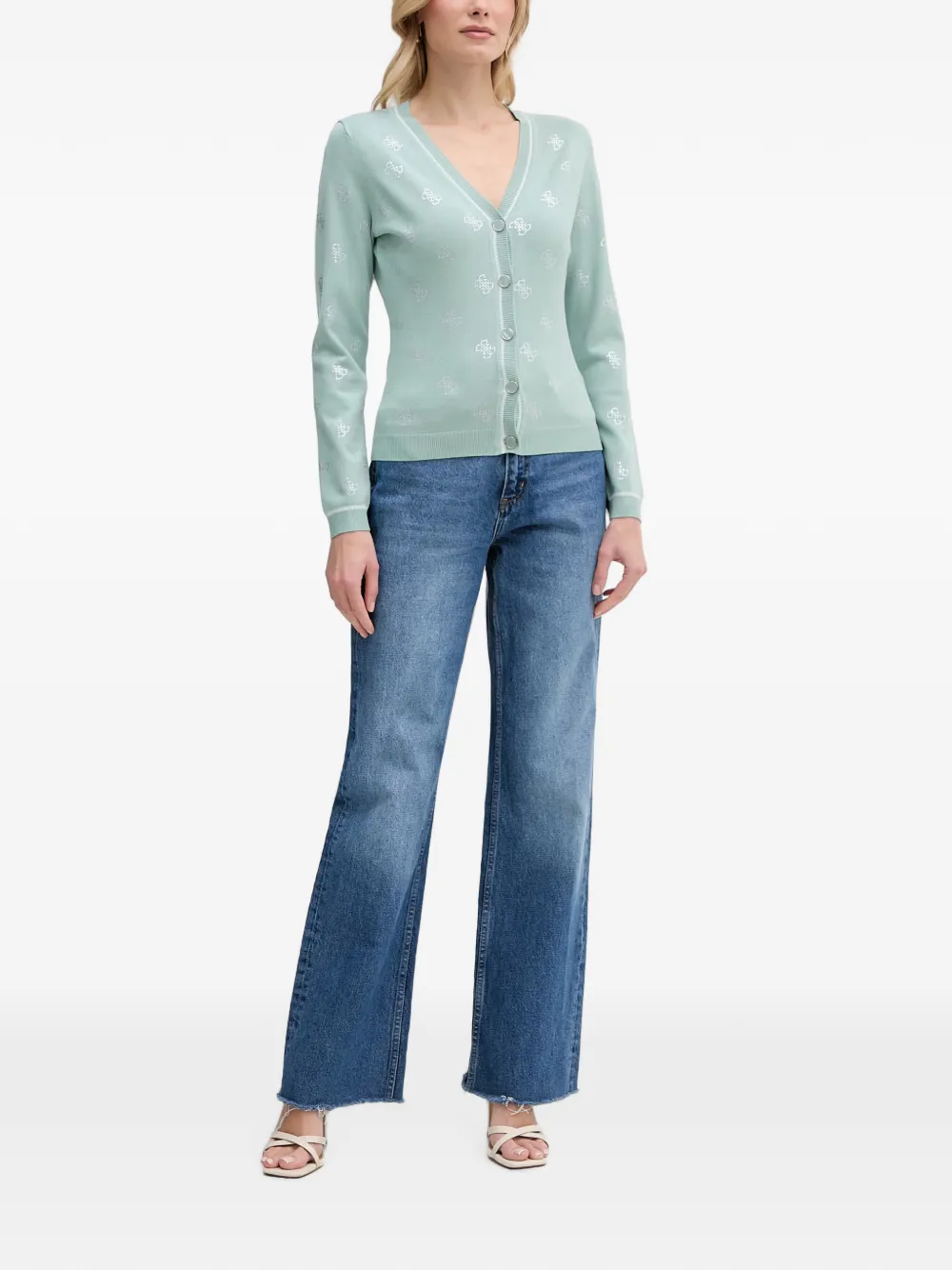 GUESS USA Vest met V-hals en logo van stras Groen