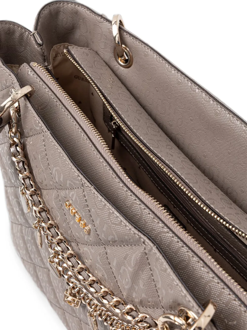 GUESS USA Gewatteerde shopper met logoprint Grijs