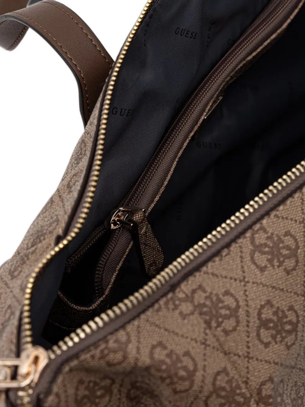 GUESS USA Shopper met logoplakkaat en monogramprint Beige