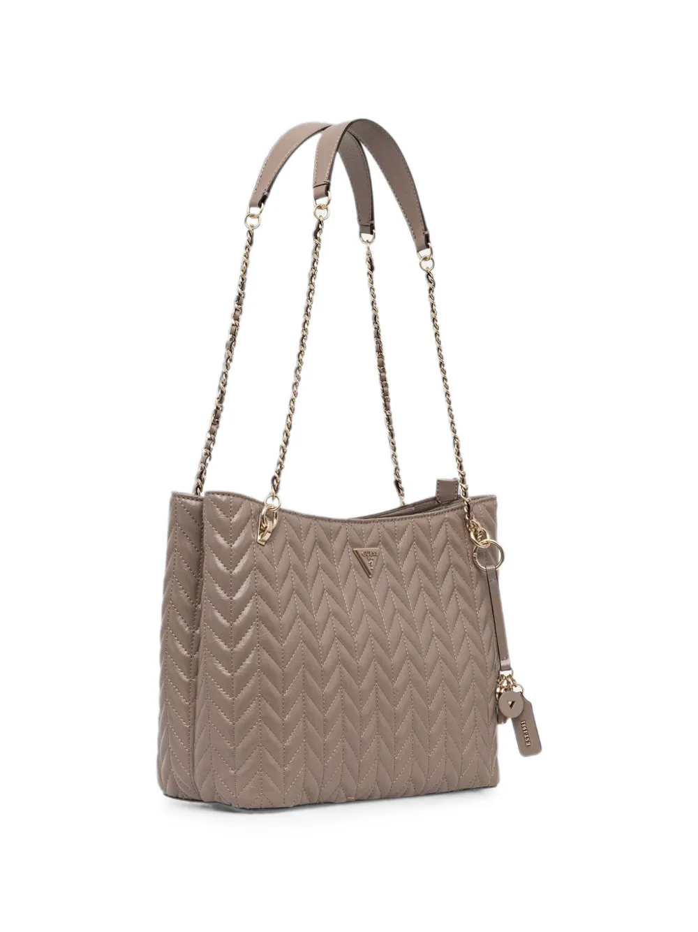 GUESS USA Cheryl gewatteerde shopper met ketting en chevron-streep Beige