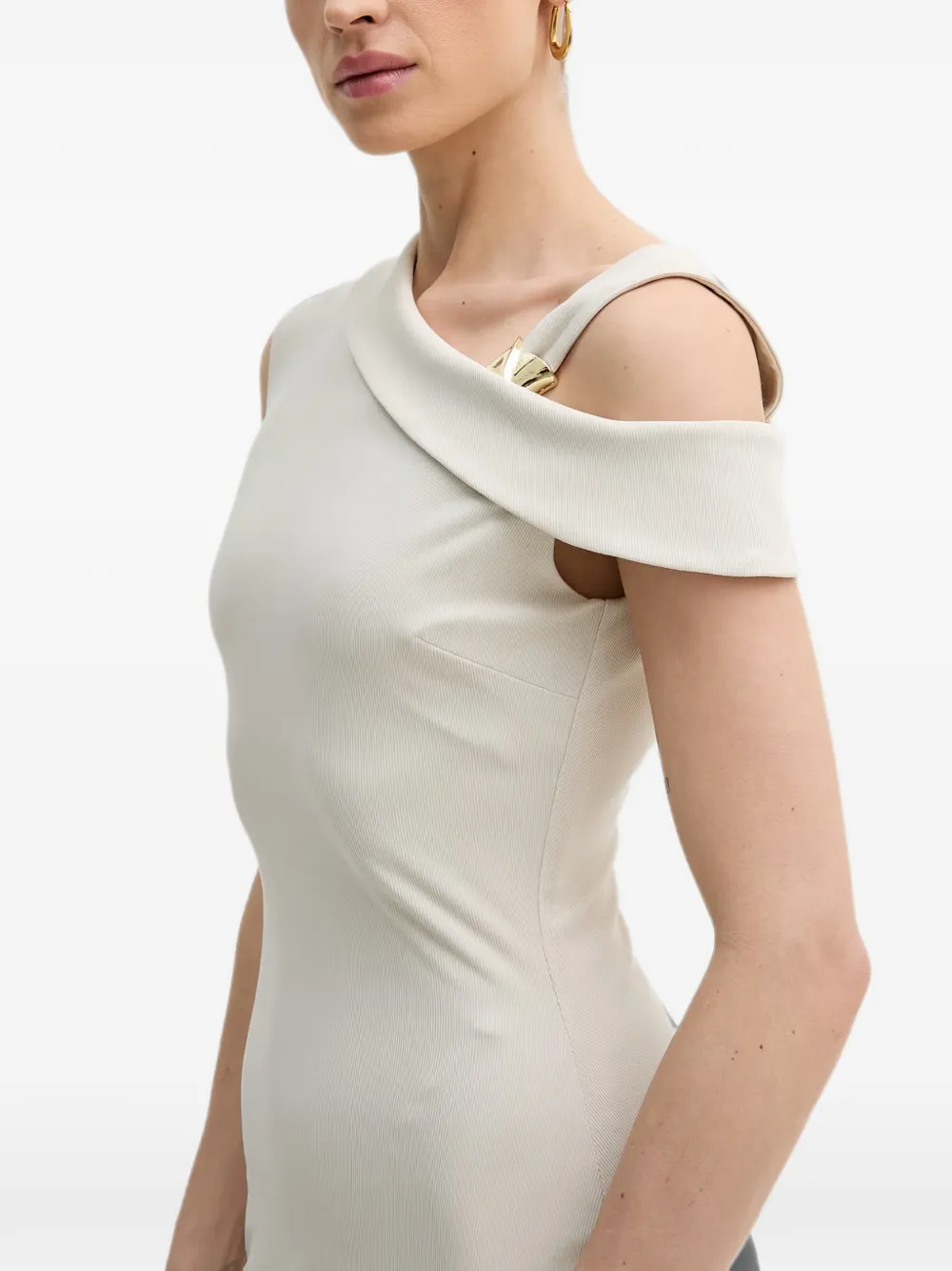 GUESS USA Geribbelde mini-jurk met asymmetrische hals Beige