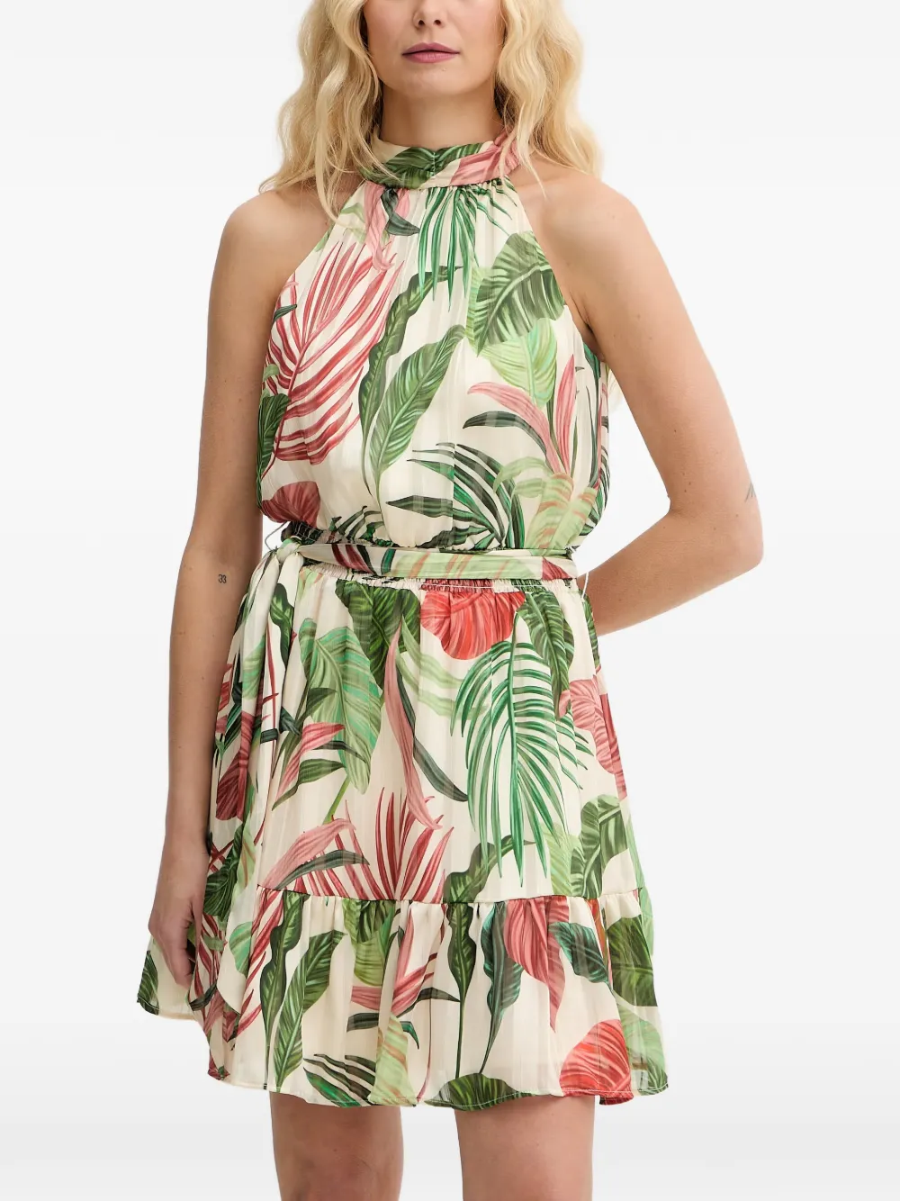 GUESS USA tropical-print halterneck dress - Neutrals