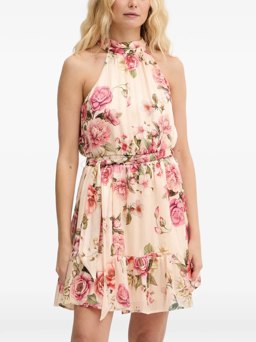 GUESS USA floral-print halterneck mini dress - Neutrals