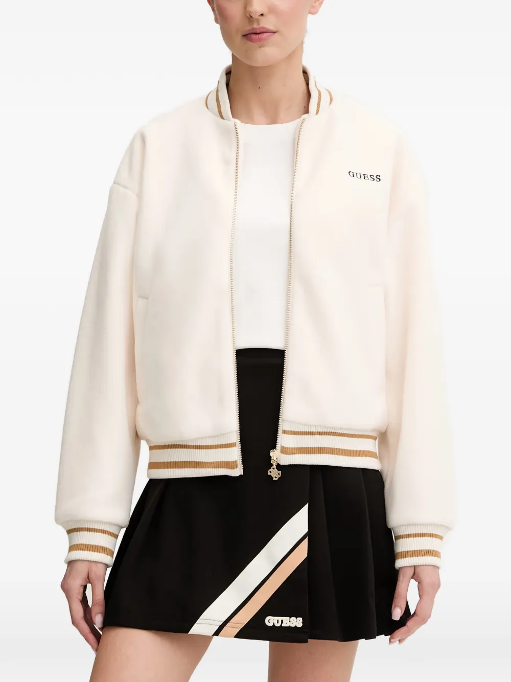 GUESS USA logo-embroidered bomber jacket - Neutrals