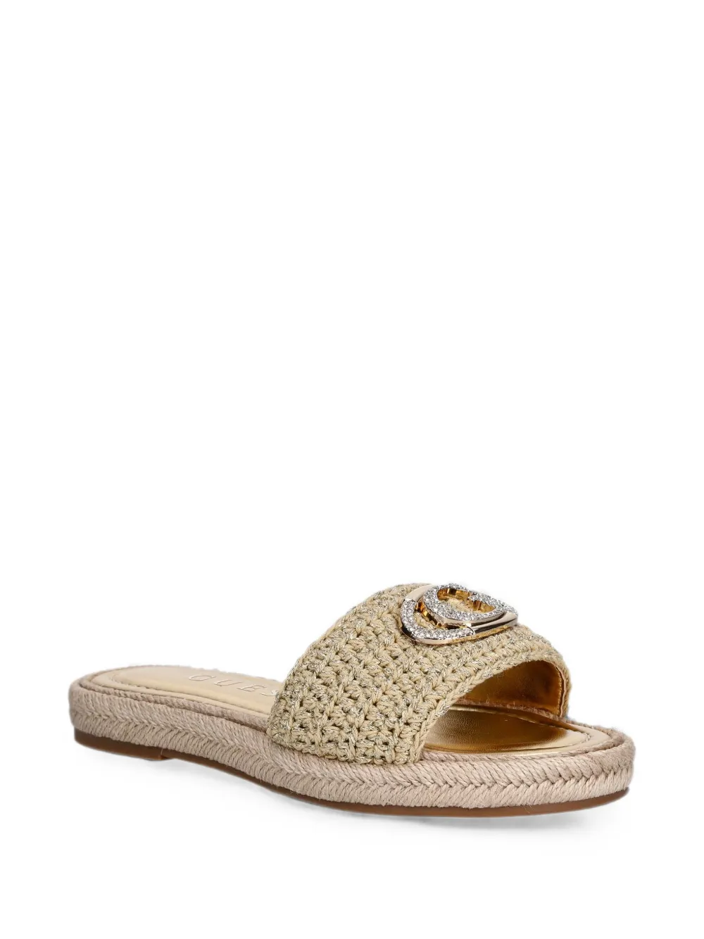 GUESS USA Kaylis logo-plaque crochet-knit slides Beige