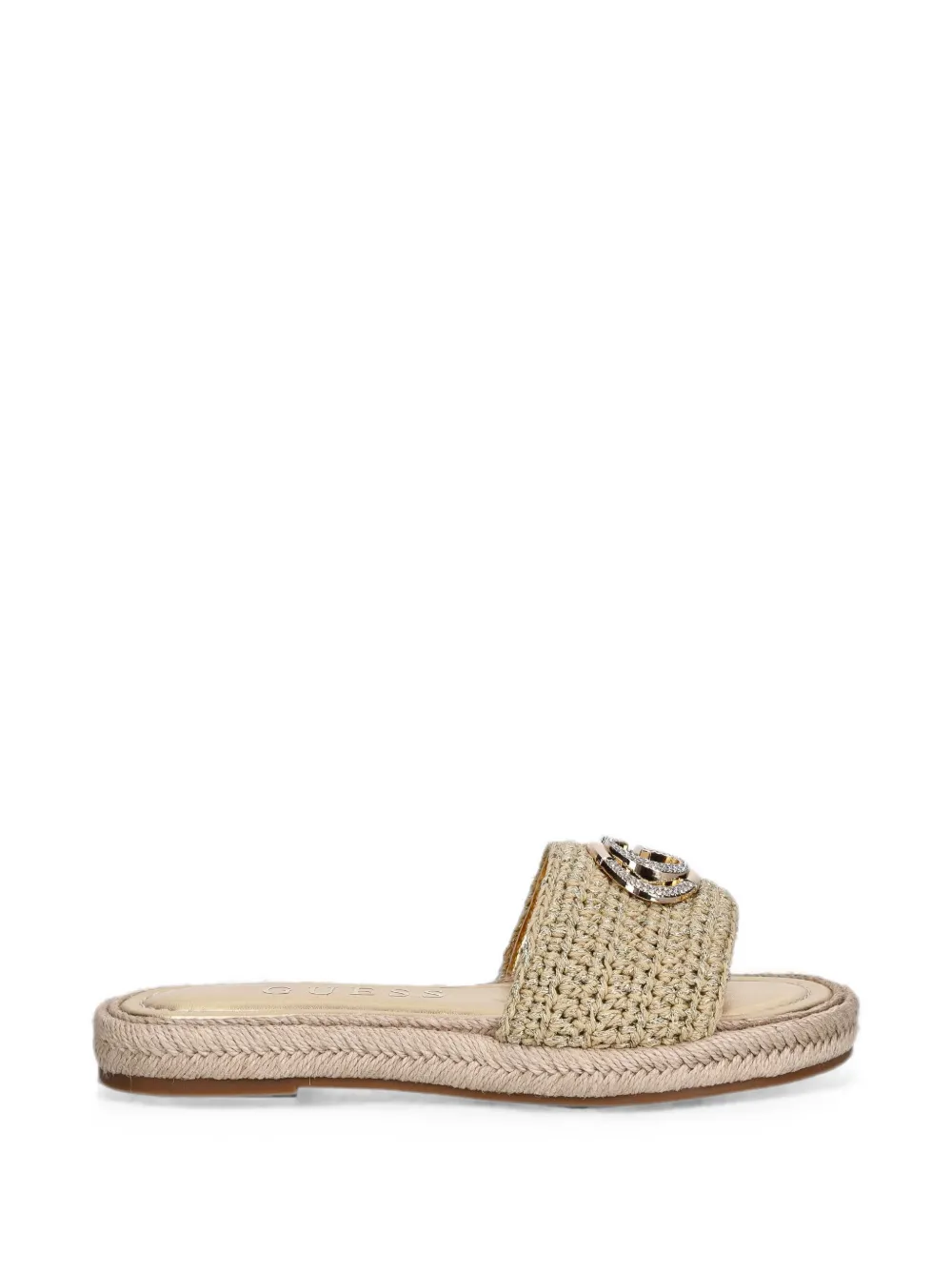 GUESS USA Kaylis logo-plaque crochet-knit slides Beige