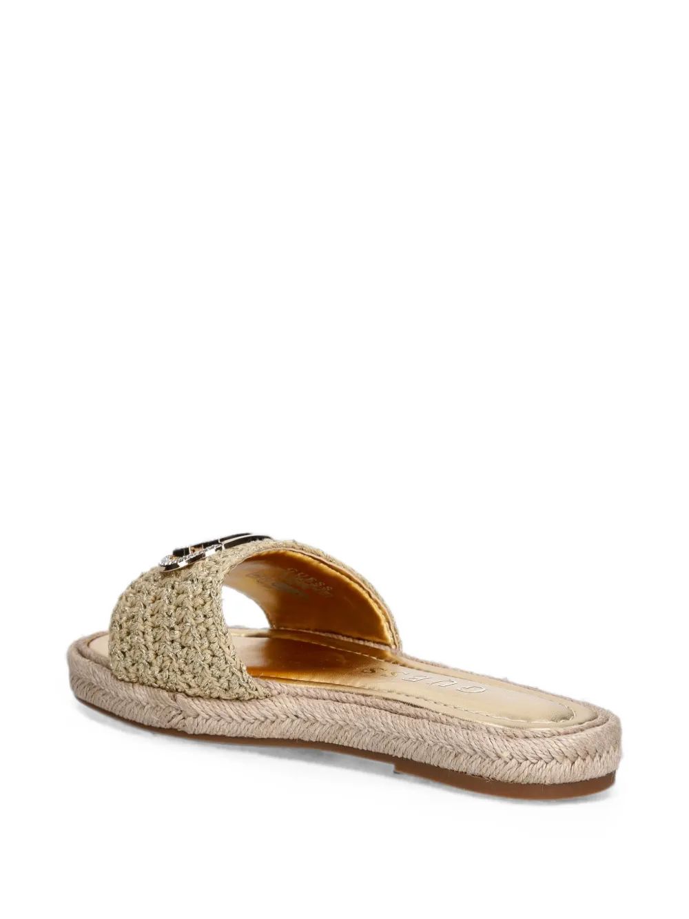 GUESS USA Kaylis logo-plaque crochet-knit slides Beige
