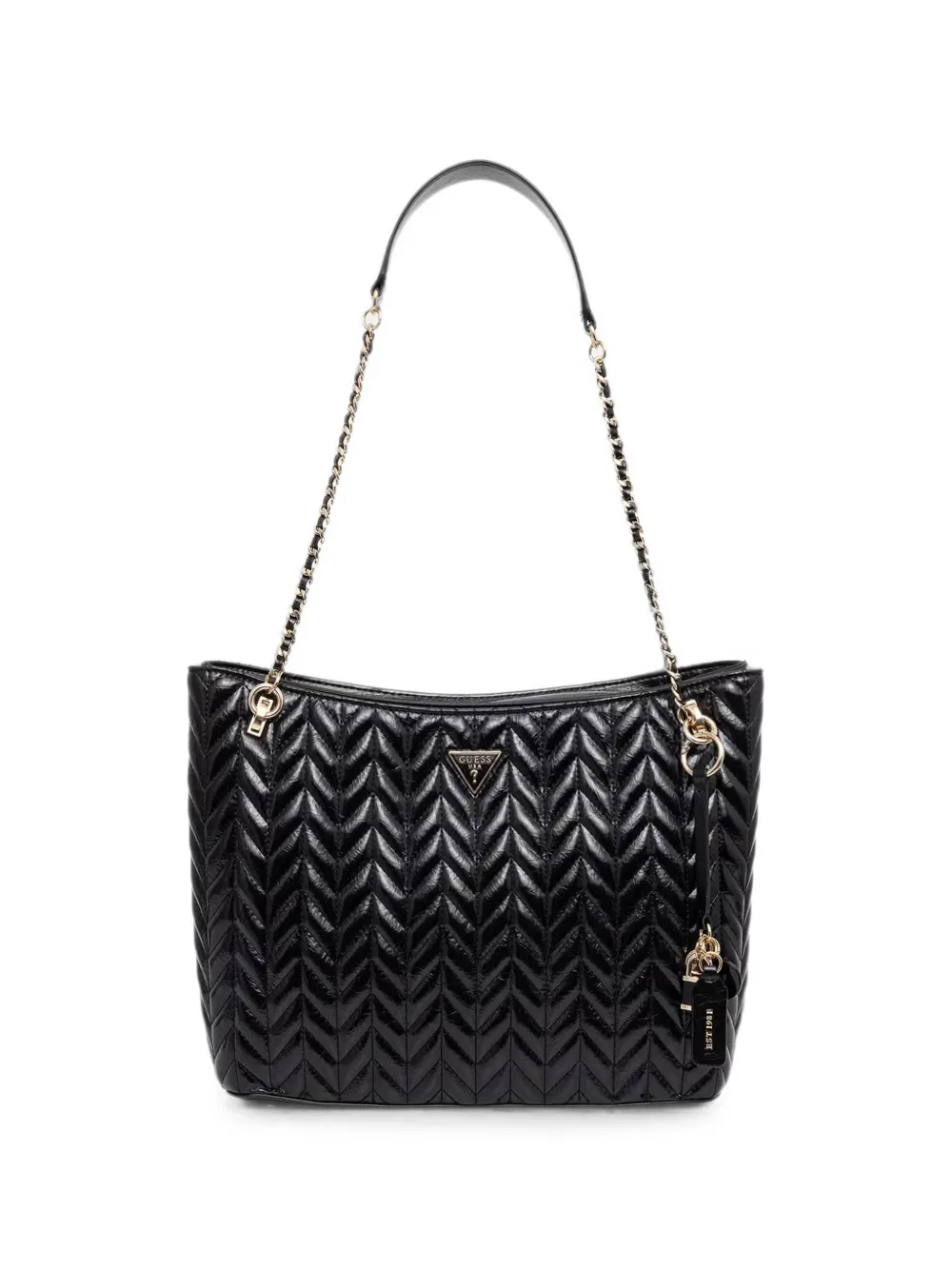 GUESS USA Cheryl chevron-quilted chain-link tote bag - Nero