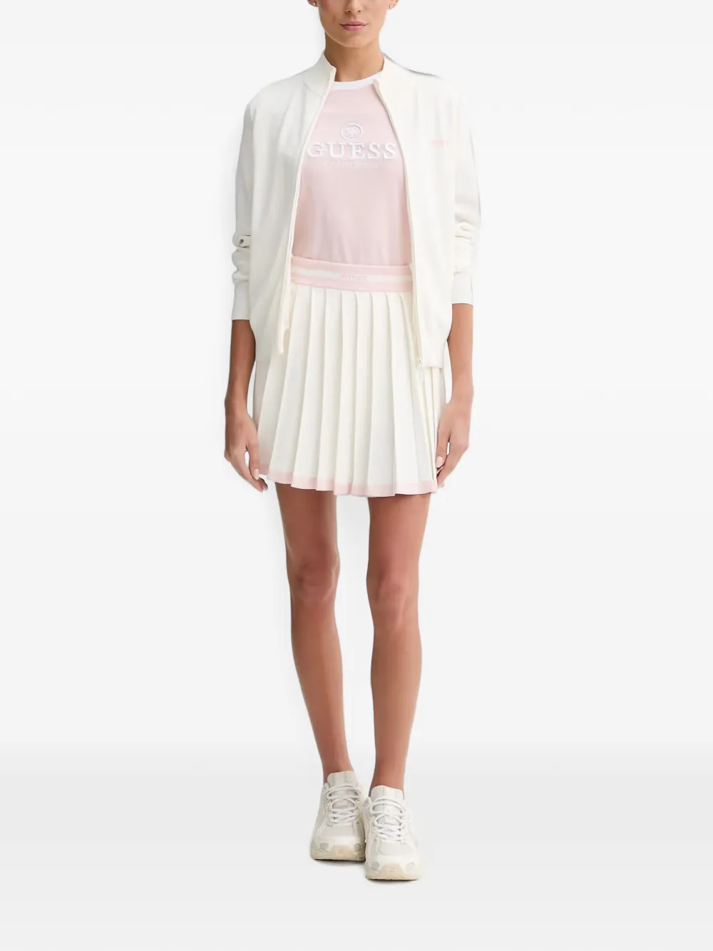 GUESS USA Trui met geborduurd logo en streepdetail en rits Wit