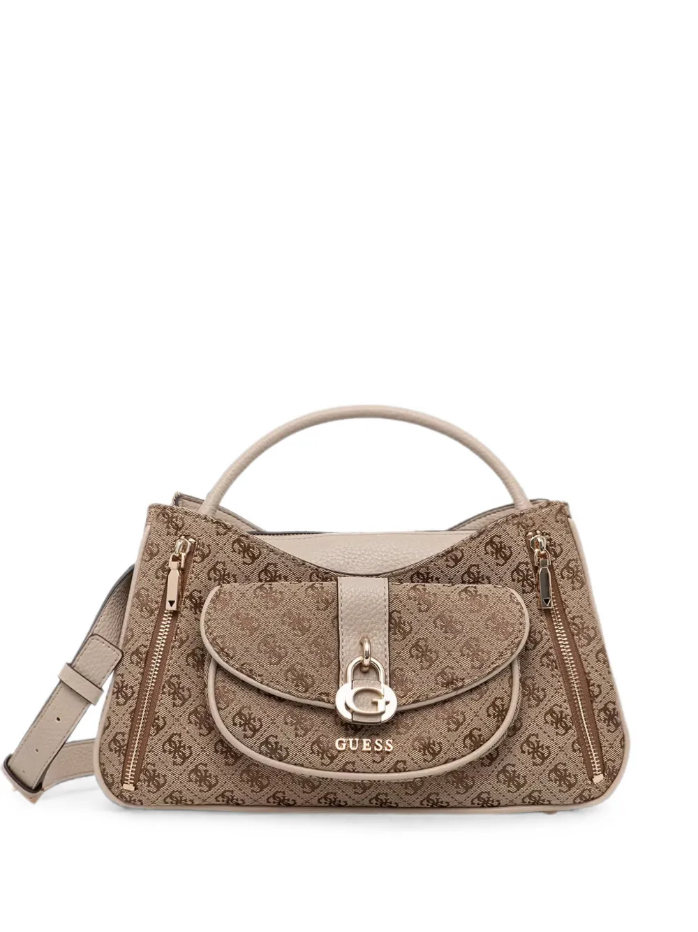 GUESS USA monogram-print logo-plaque shoulder bag - Neutrals