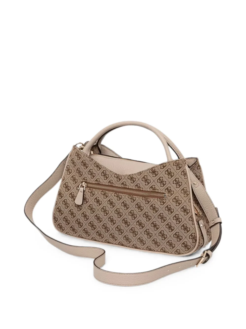GUESS USA Schoudertas met monogramprint en logoplakkaat Beige