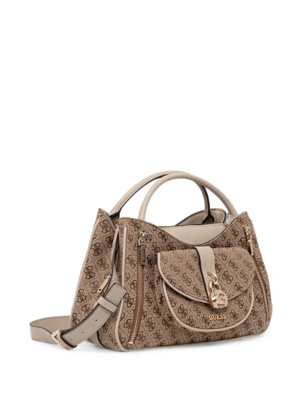 GUESS USA Schoudertas met monogramprint en logoplakkaat Beige