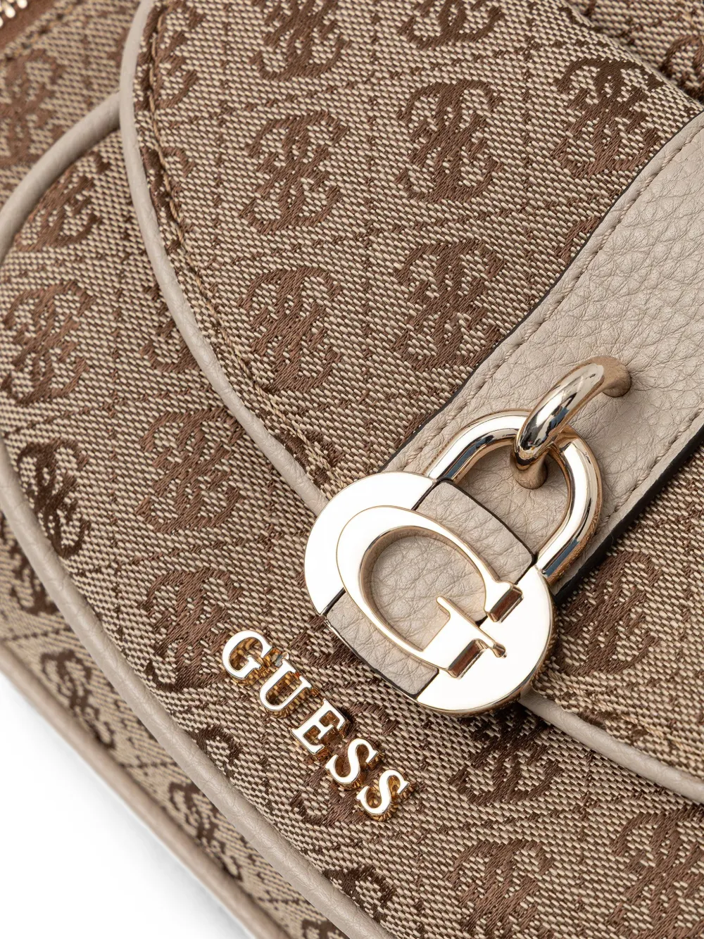 GUESS USA Schoudertas met monogramprint en logoplakkaat Beige