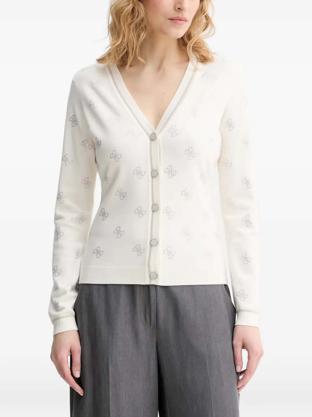 GUESS USA crystal-embellished logo-pattern cardigan - Toni neutri