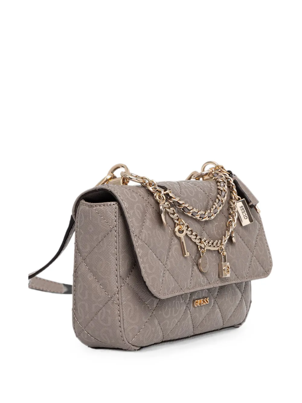 GUESS USA Libby gewatteerde schoudertas met logo-reliëf Beige