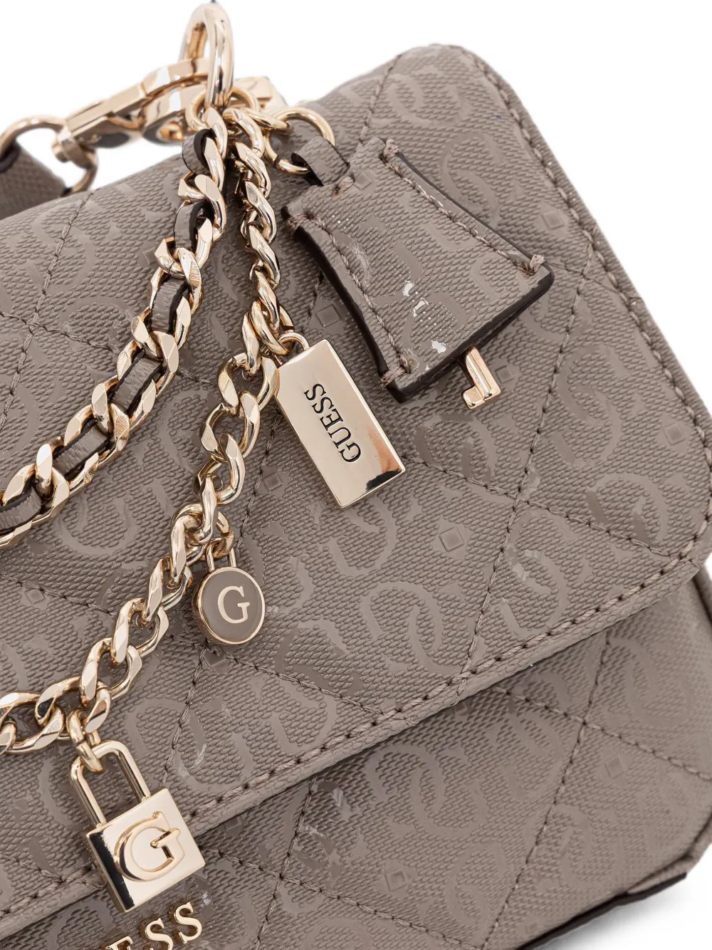 GUESS USA Libby gewatteerde schoudertas met logo-reliëf Beige
