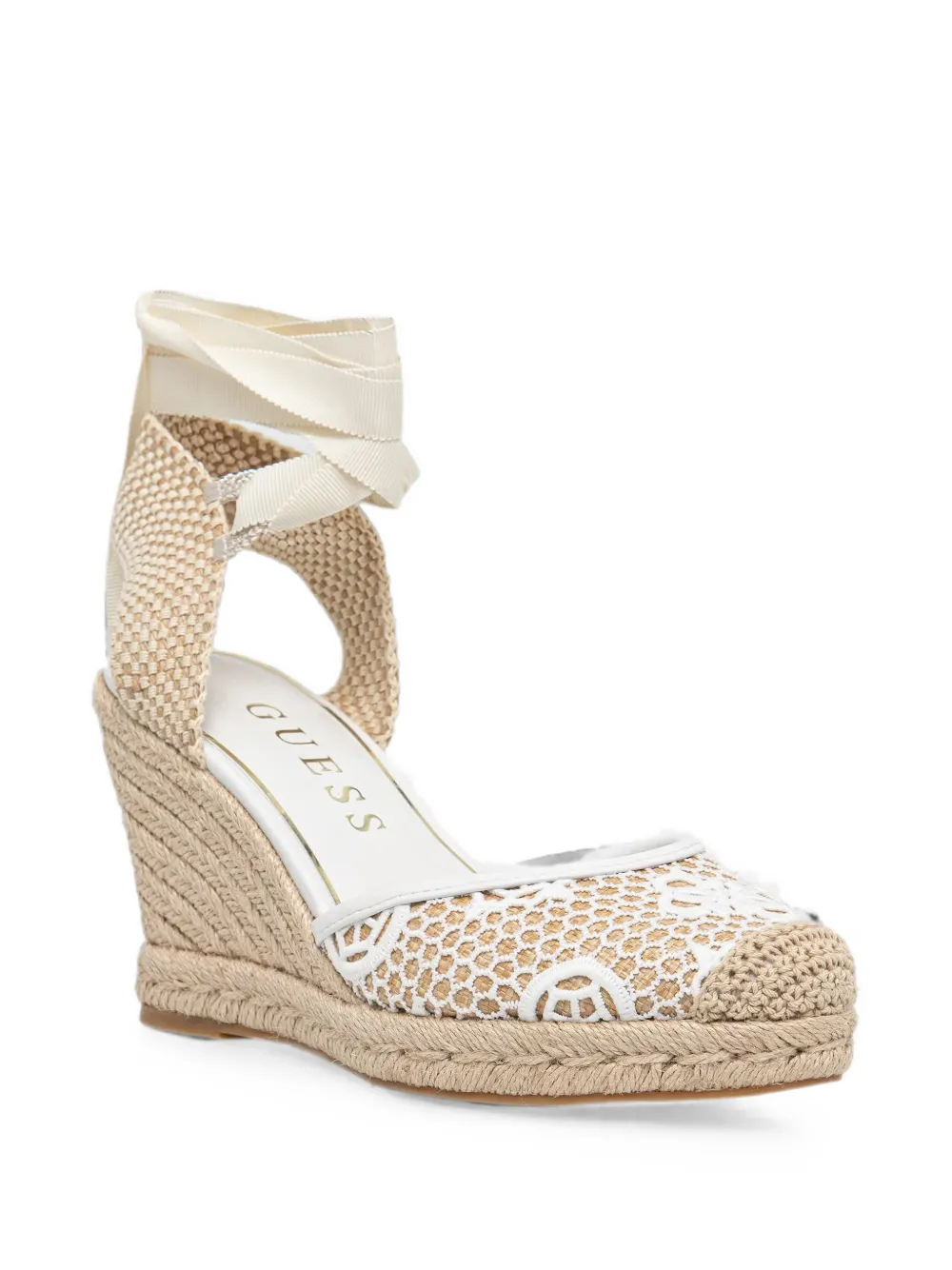 GUESS USA Cheyin crochet-knit wedge espadrilles Beige