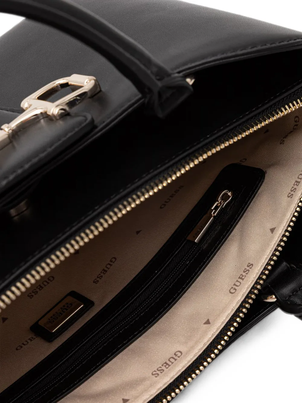 GUESS USA Janie leren shopper met horsebit detail Zwart