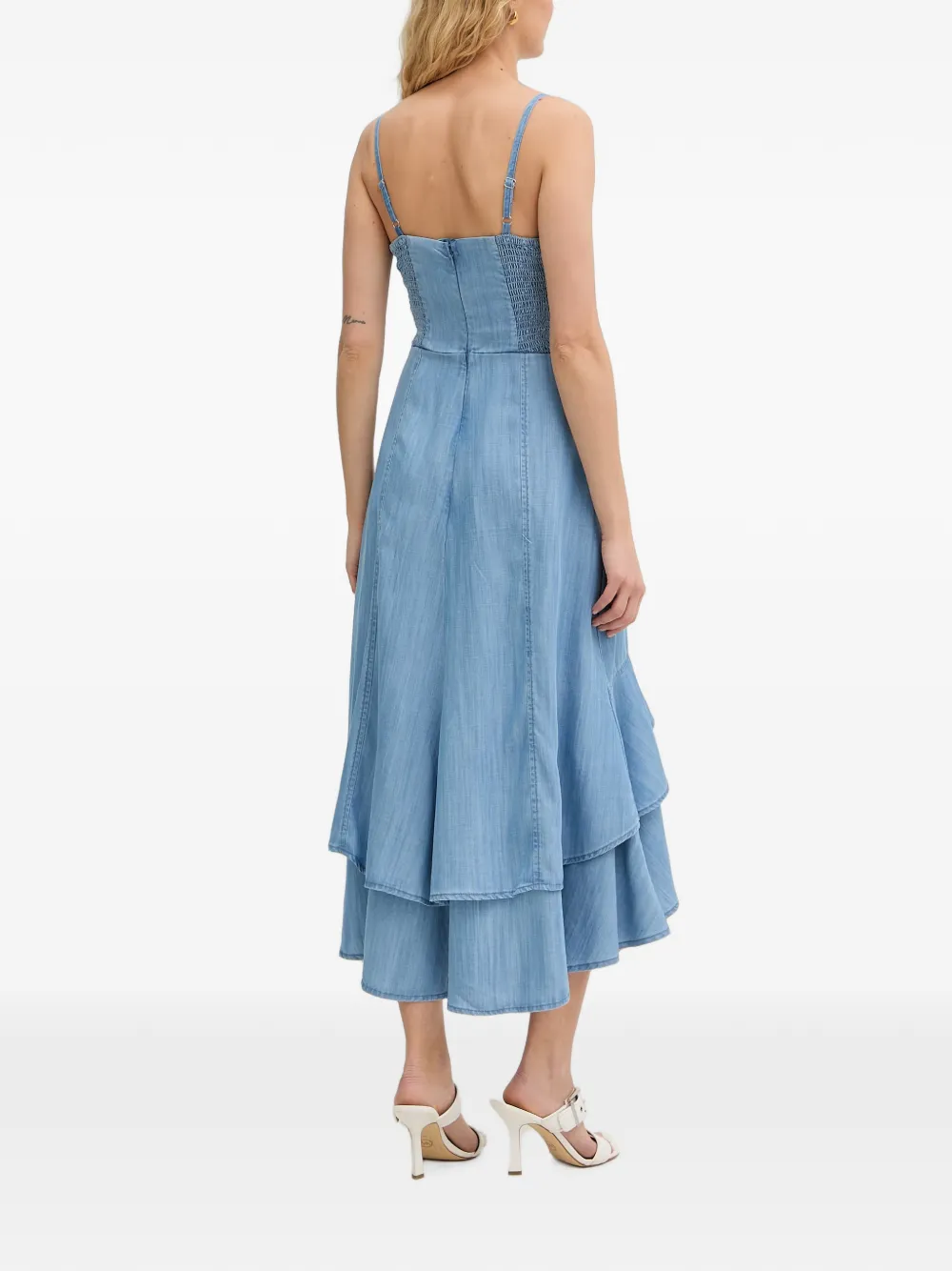 GUESS USA Marina gelaagde midi-jurk met ruches Blauw