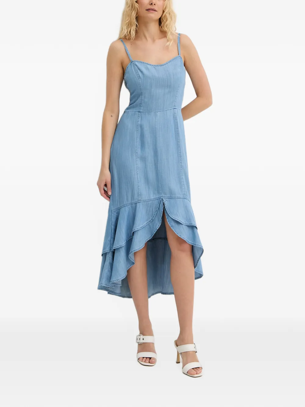 GUESS USA Marina gelaagde midi-jurk met ruches Blauw