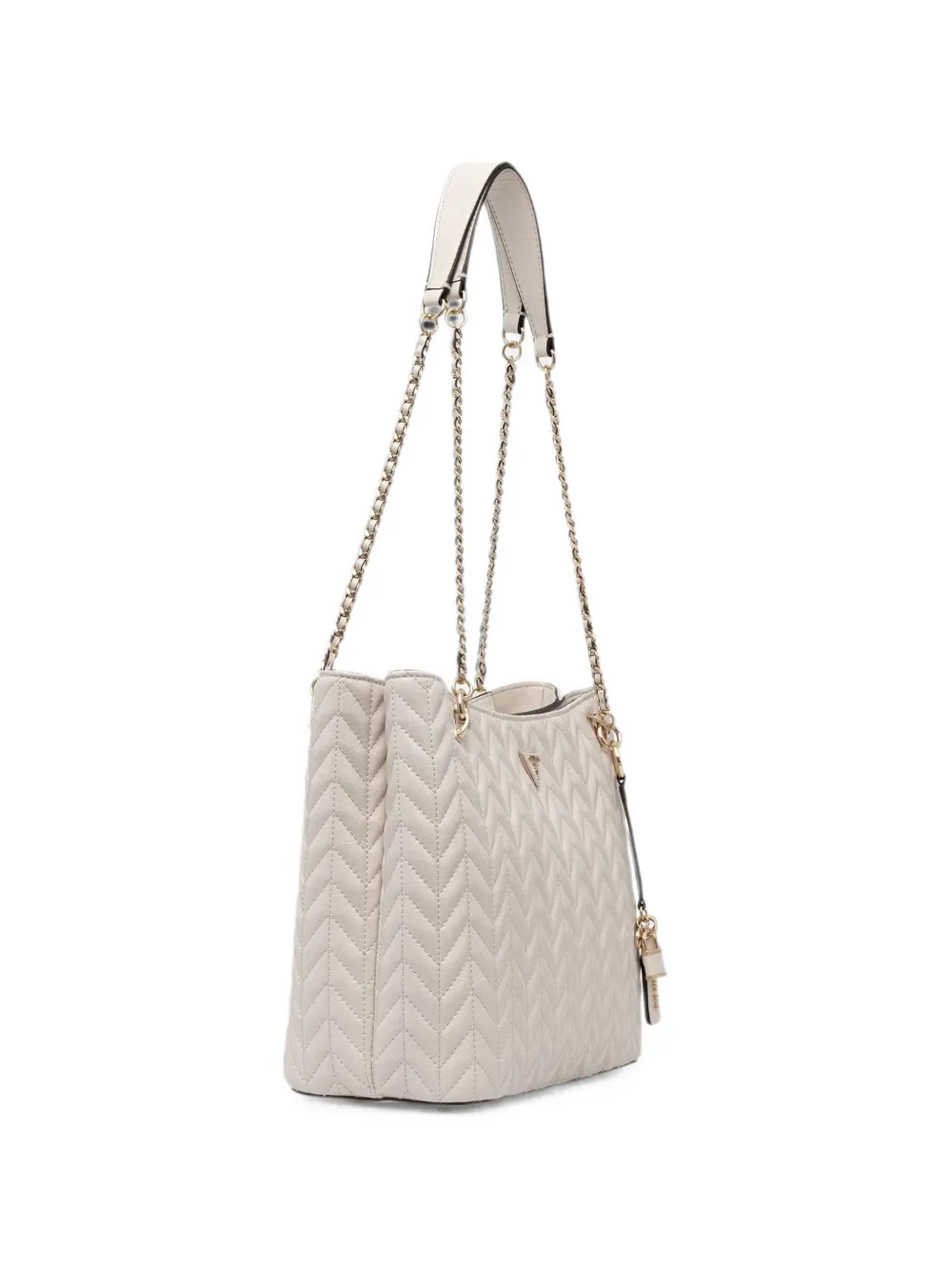 GUESS USA Cheryl gewatteerde shopper met hangslotdetail en chevron-streep Beige