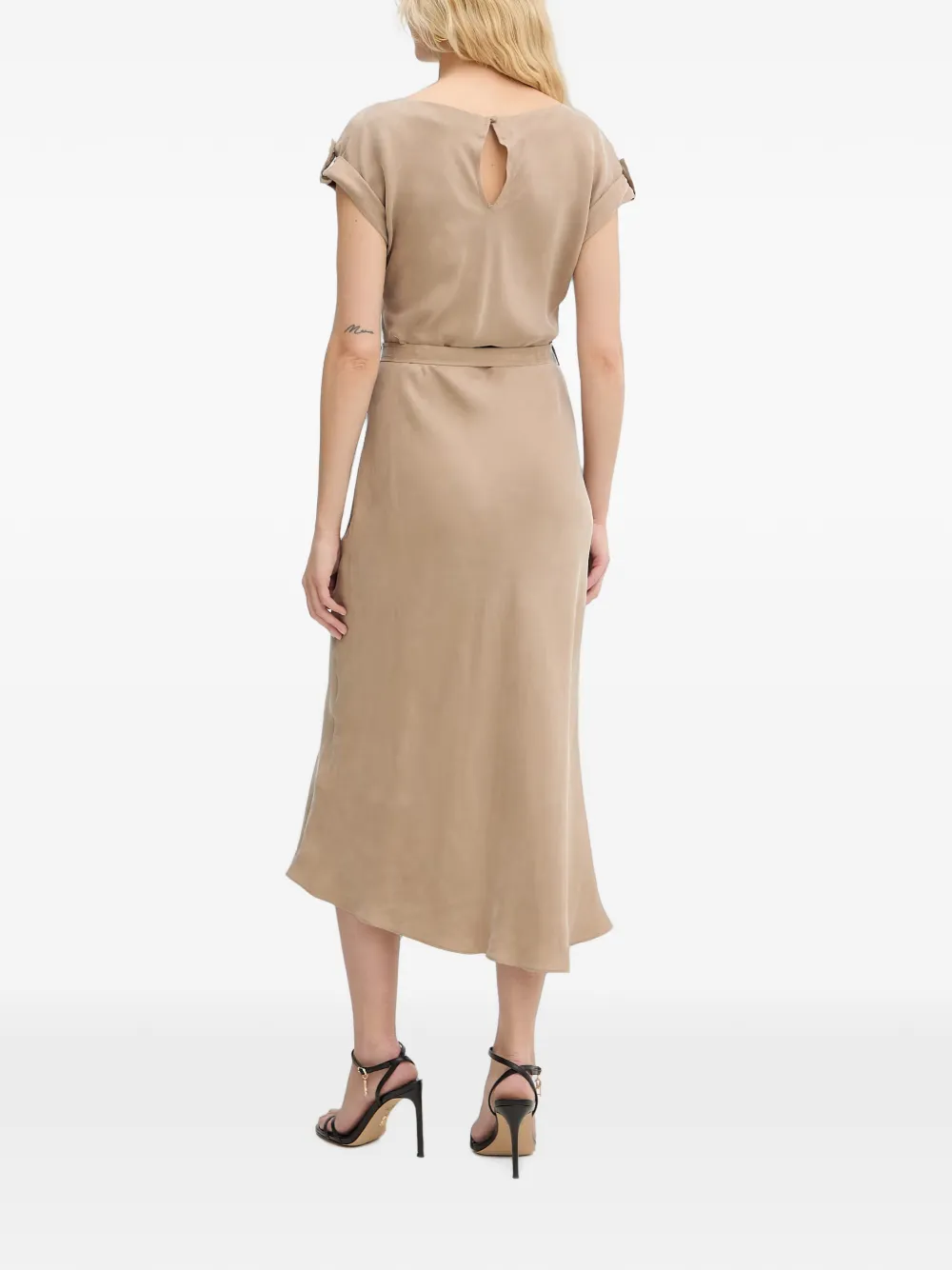 GUESS USA Midi-jurk met knoopdetail en ceintuur Beige