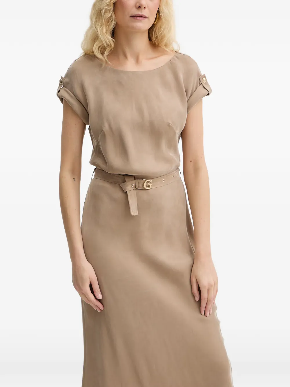 GUESS USA belted button-detail midi dress - Neutrals
