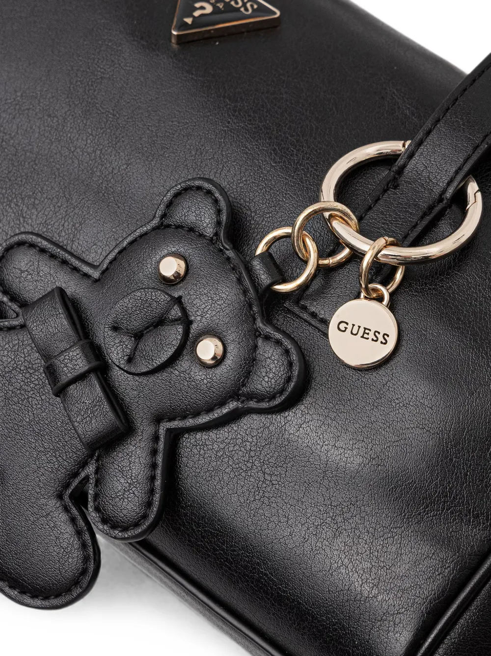 GUESS USA Kassie schoudertas met beerbedel en logoplakkaat Zwart