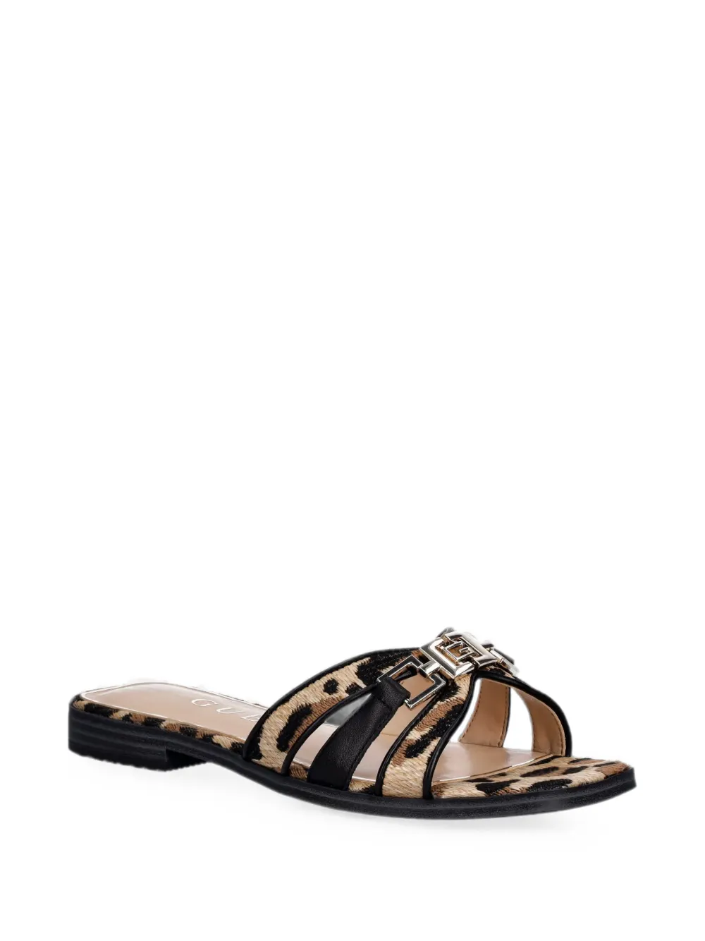 GUESS USA Slippers met luipaard-print en logo-plakkaat Beige