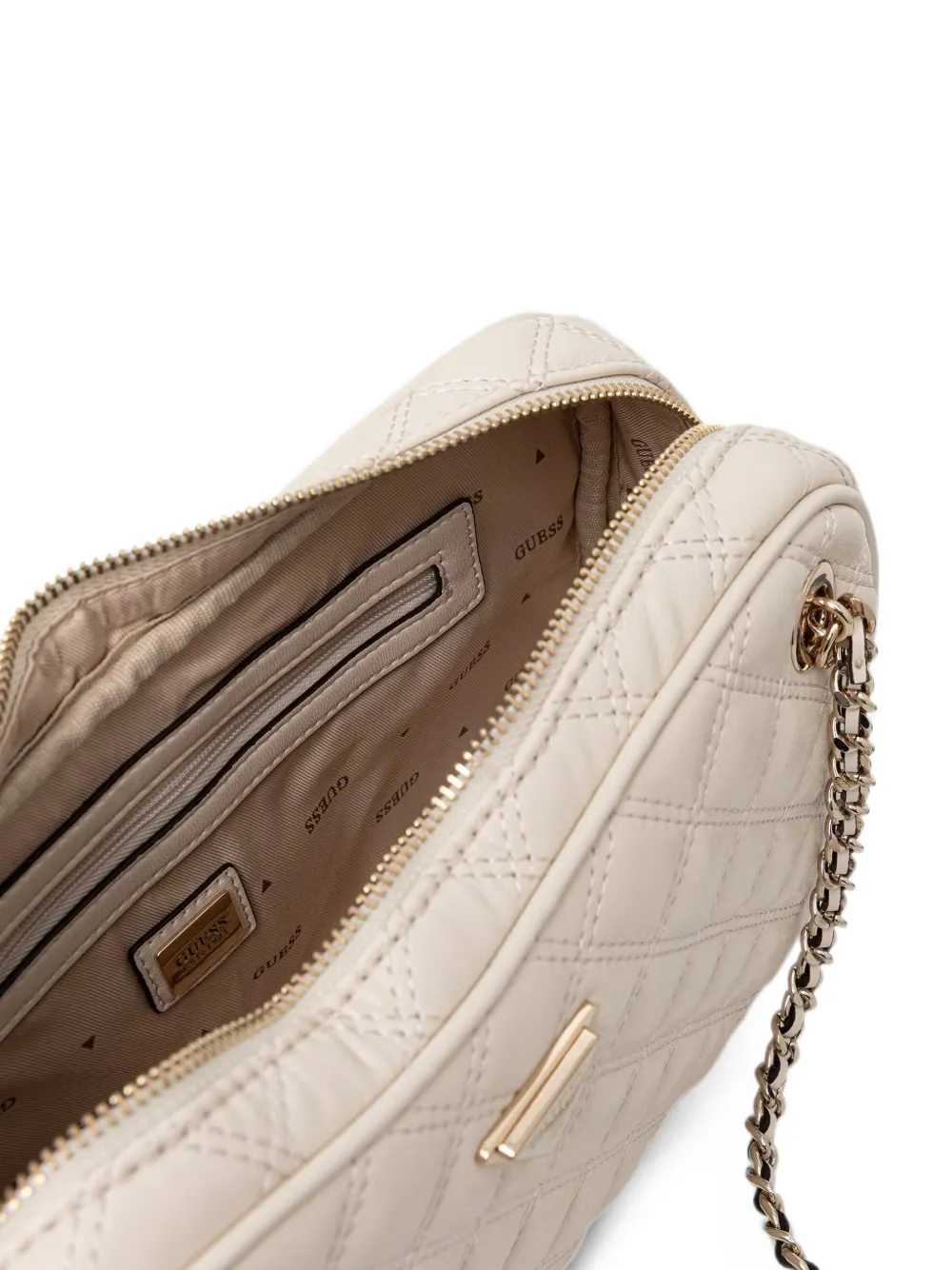 GUESS USA Giully gewatteerde leren schoudertas Beige
