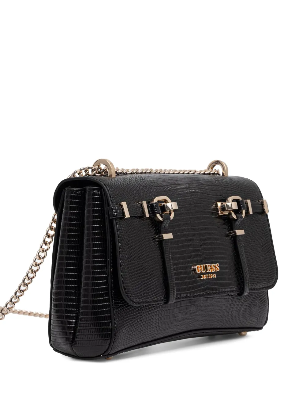 GUESS USA Schoudertas met kettingband en hagedissen-effect Zwart