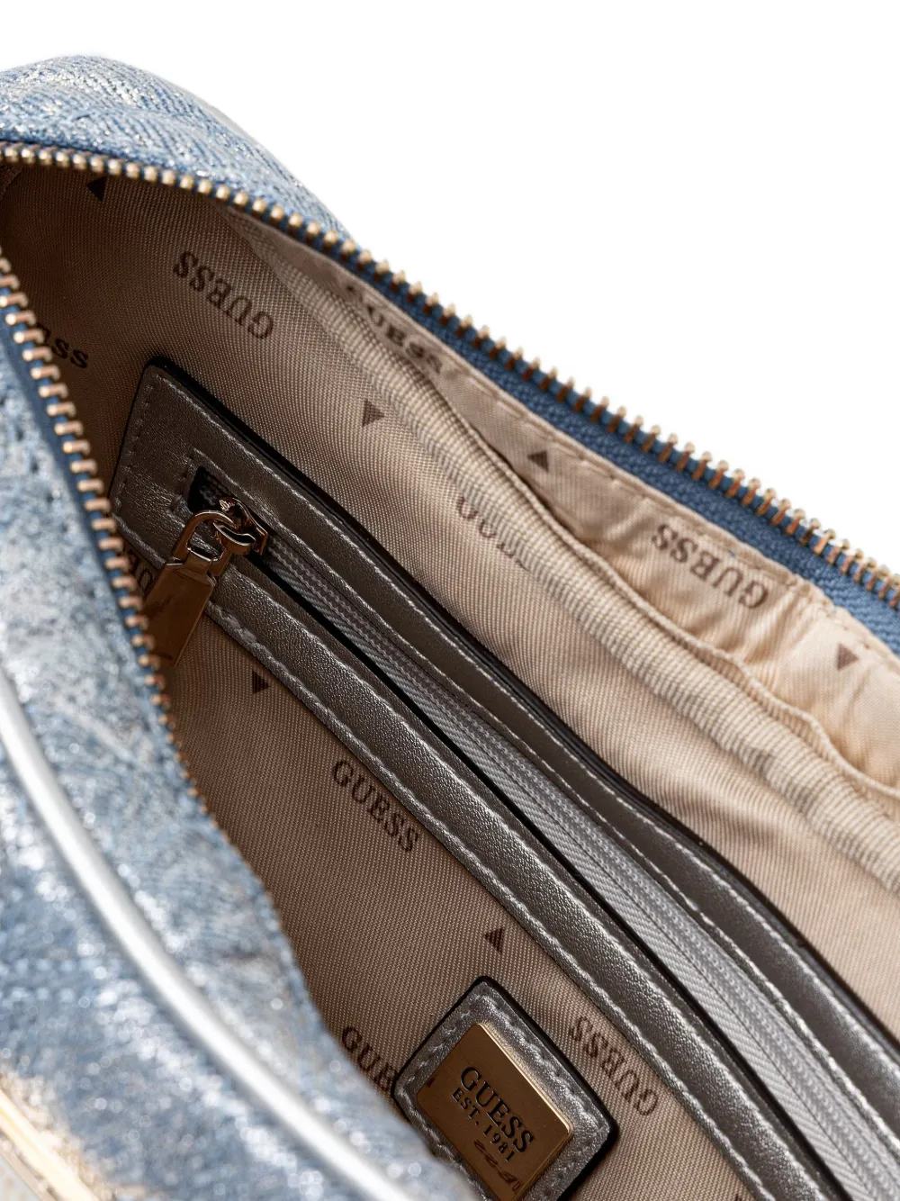 GUESS USA Gewatteerde schoudertas met metallic afwerking Blauw