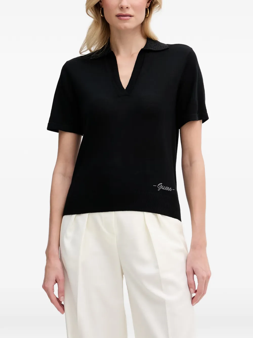 GUESS USA rhinestone-embellished polo-collar T-shirt - Nero