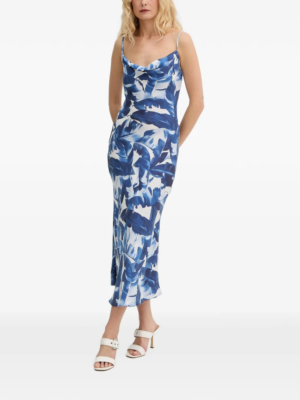 GUESS USA Midi-jurk met bladerprint en col Blauw