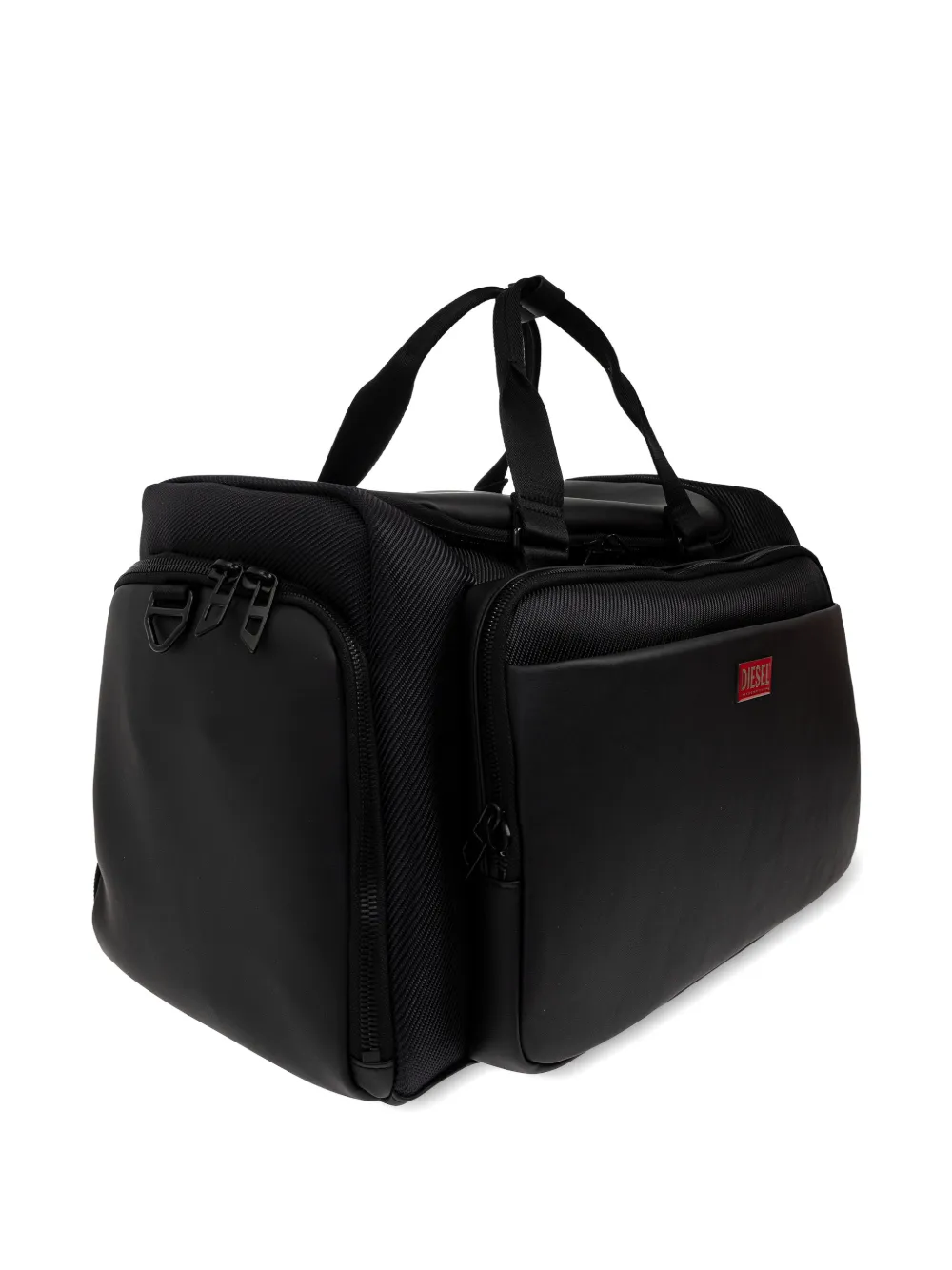 Diesel Duffeltas met logopatch en zakdetail Zwart
