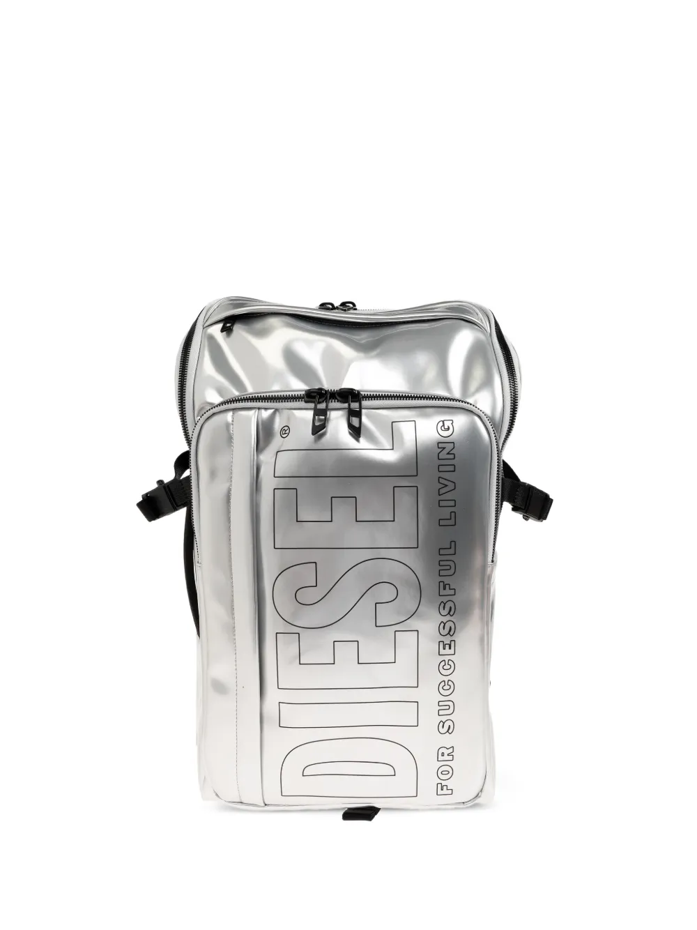 Diesel logo-print metallic-effect backpack - Argento