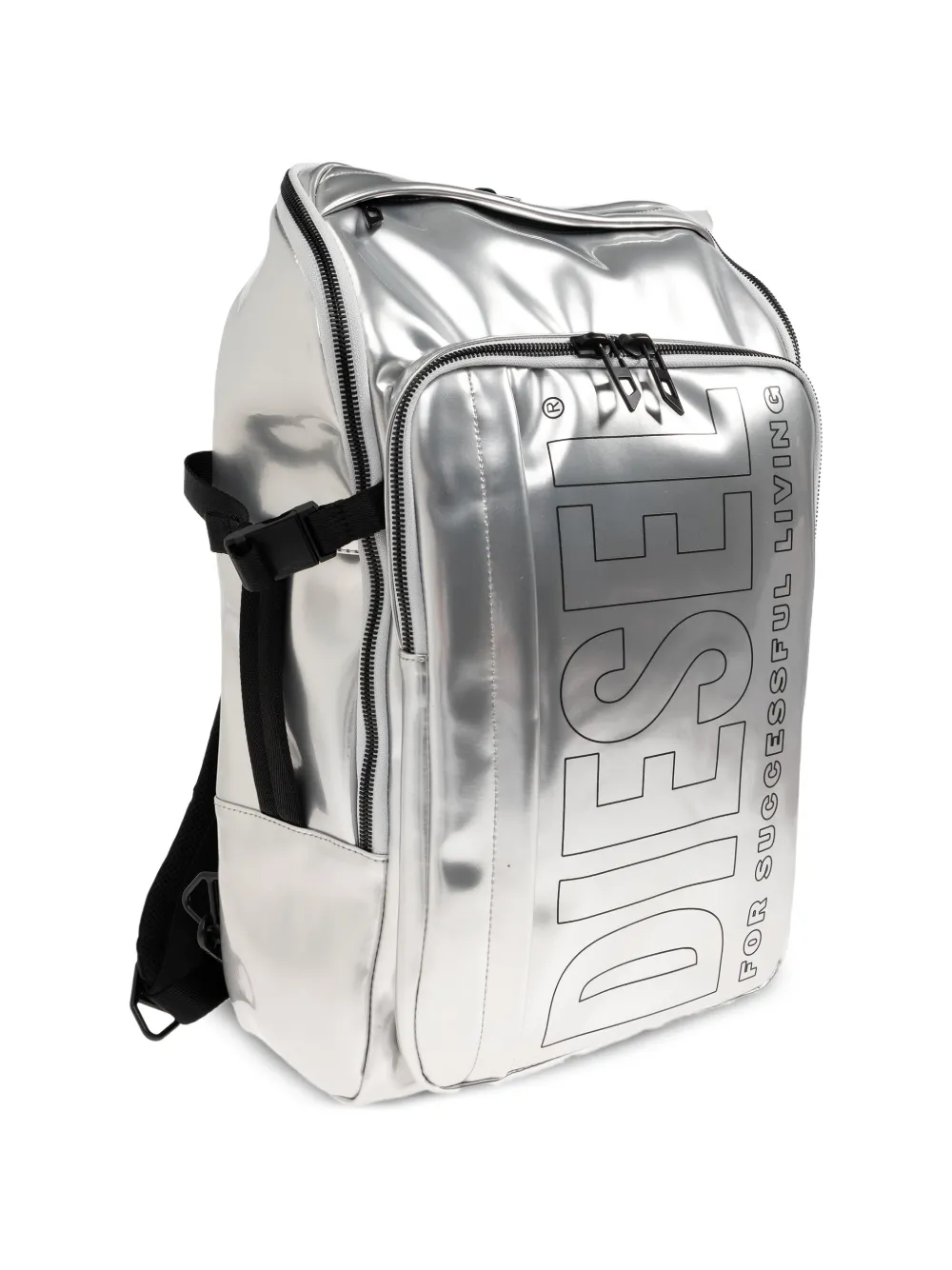 Diesel Rugzak met metallic-effect en logo-print Zilver